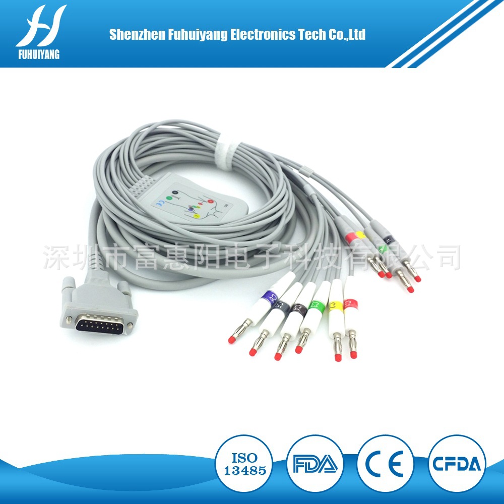 兼容席勒DB15十导心电图机欧标香蕉插  心电图机导联线