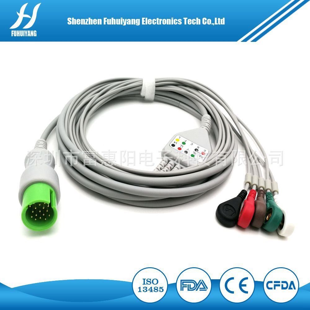 兼容太空17针EKG扣式心电导联线  监护仪一体式心电线