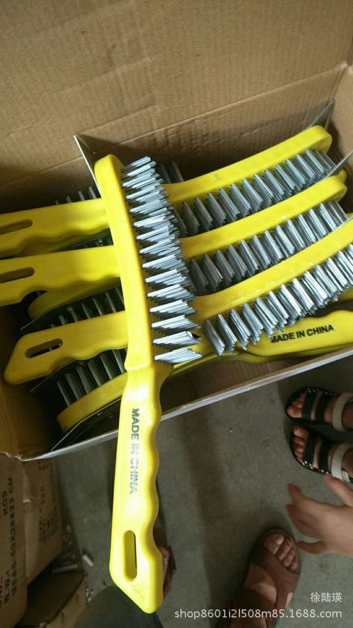 黄色新料指纹柄美式塑料柄低碳针布丝钢丝刷