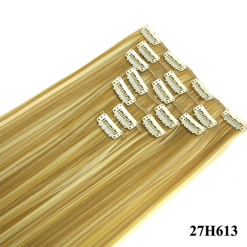 Seven-piece set of hair extensions, 7-piece set of European and American color wigs, chemical fiber straight long hair curtains, wholesale wigs, 15 colors available