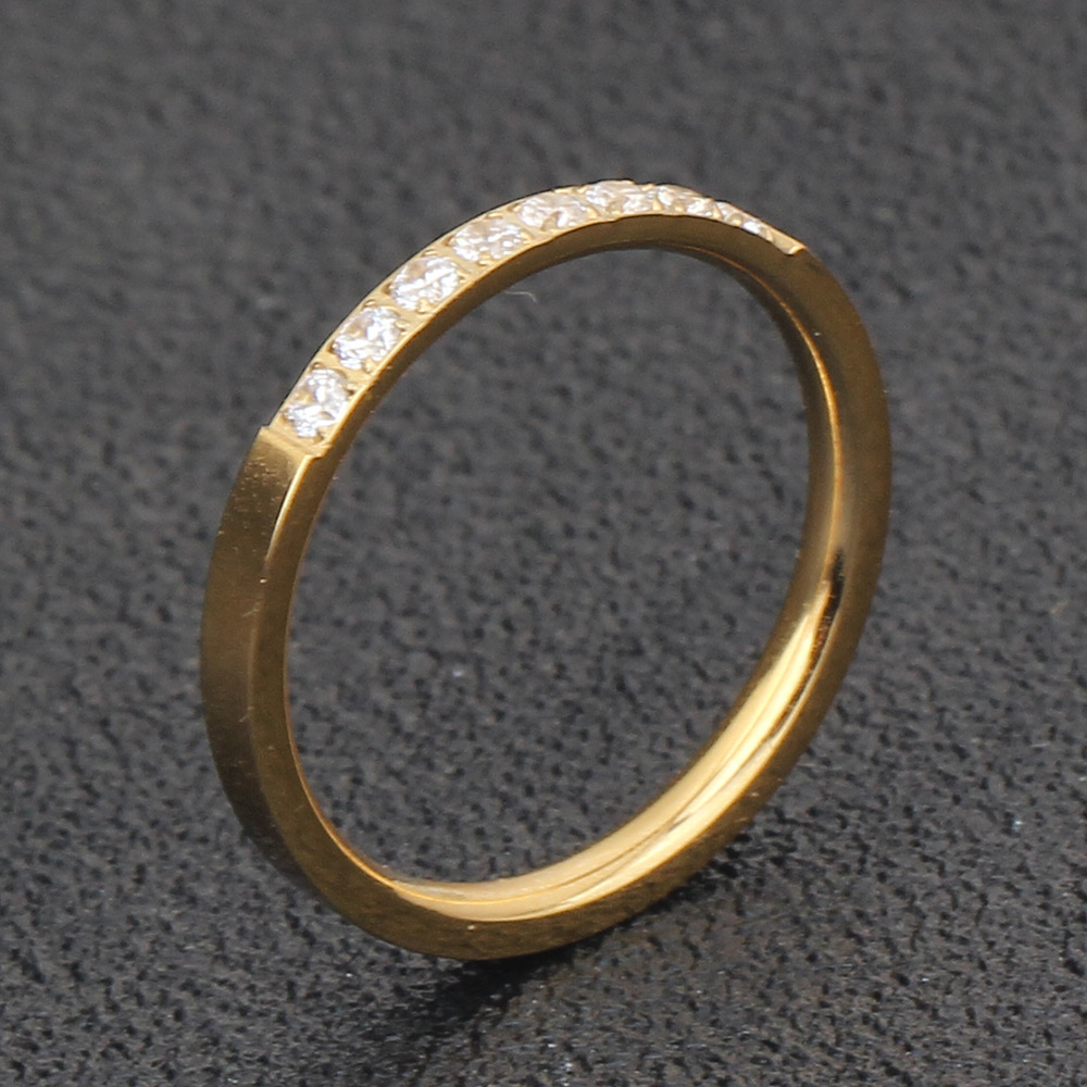 Round Pattern Women's Gender Simple Style Round Titanium Steel Plating Inlay Artificial Gemstones Rings