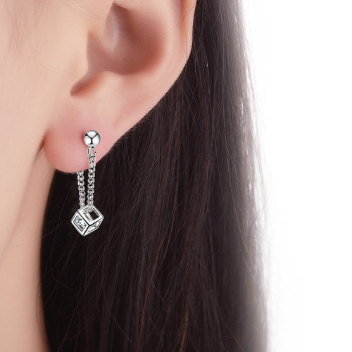 Heart Ornament Korean Style Fashion Rubik's Cube Long Earrings for Women Personalized Diamond Earrings Wholesale Earrings Korean Style
