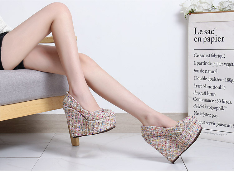 Giày cao gót đế xuồng platform nữ gót 15 cm kiểu Chanel — Màu đen chi tiết 13