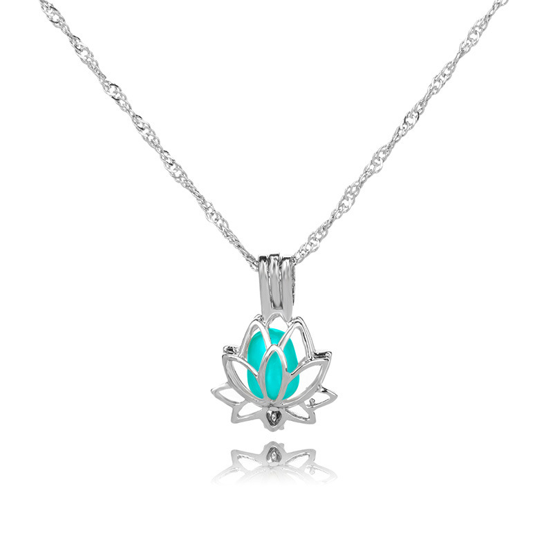 explosive fashion luminous multicolor hollow lotus alloy pendant accessories beads necklace for wome