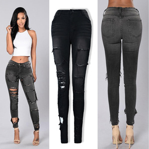 Europe pure cotton broken hole Boyfriend pencil small pants female