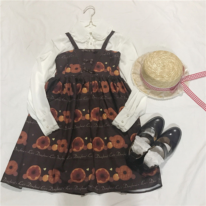 spring and autumn new pattern doughnut printing jsk lolita camisole Dress collocation bow shirt goods in stock wholesale