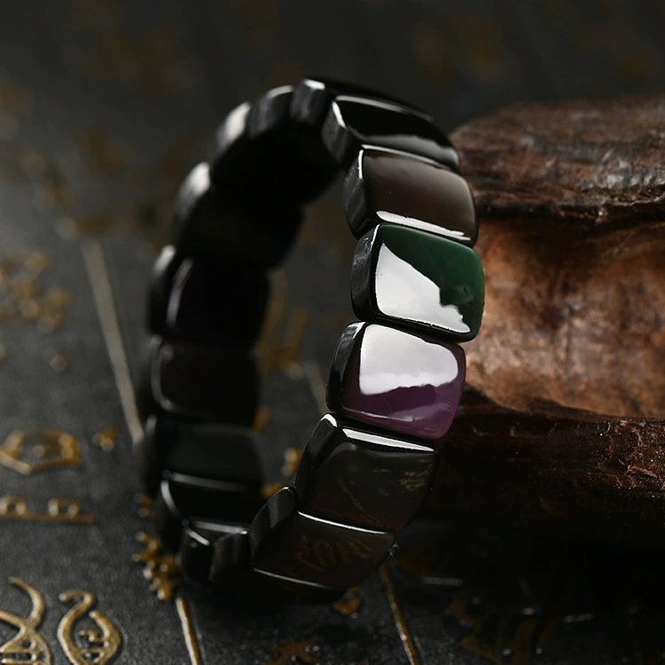 Браслет из натурального обсидиана с радужным глазом для мужчин и женщин, любители смелых бусин, Кристалл оптом