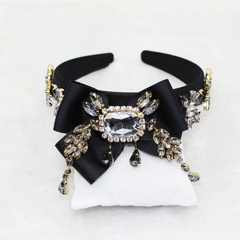 Baroque Catwalk Bow Geometry With Large Gem Tassel Headband Hair Accessories display picture 4