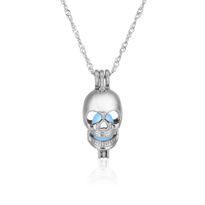 Fashion all-match hot sale luminous cage  hollow skull head pendant womenu0027s necklace