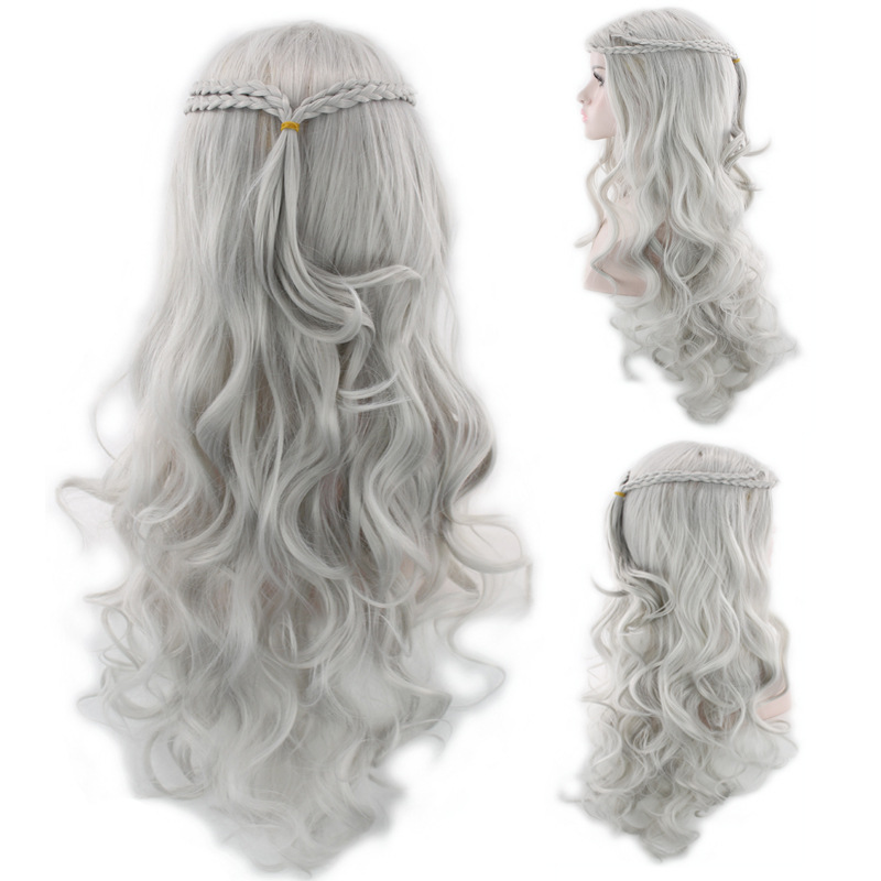 parrucca sintetica The Game Song of Ice Fire Denise 70 cm tessitura capelli ricci lunghi argento e parrucca dorata da ragazza_voghion.com