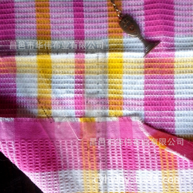 蜂巢布 全棉涤棉色织华夫格  菠萝格服装床单面料 色织提花茶巾布