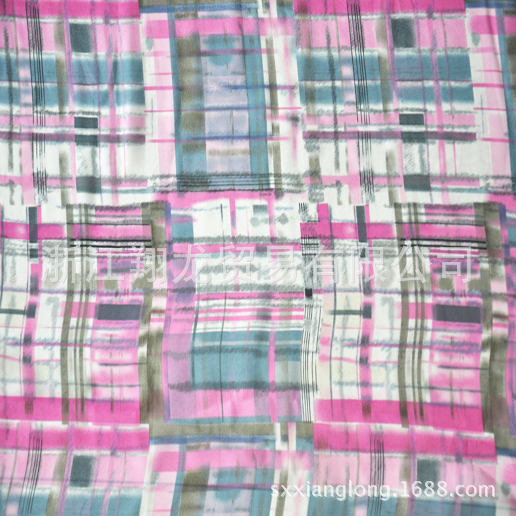 【翔龙印花 XL38】现货特惠 时尚简约模糊格子雪纺女装全涤面料