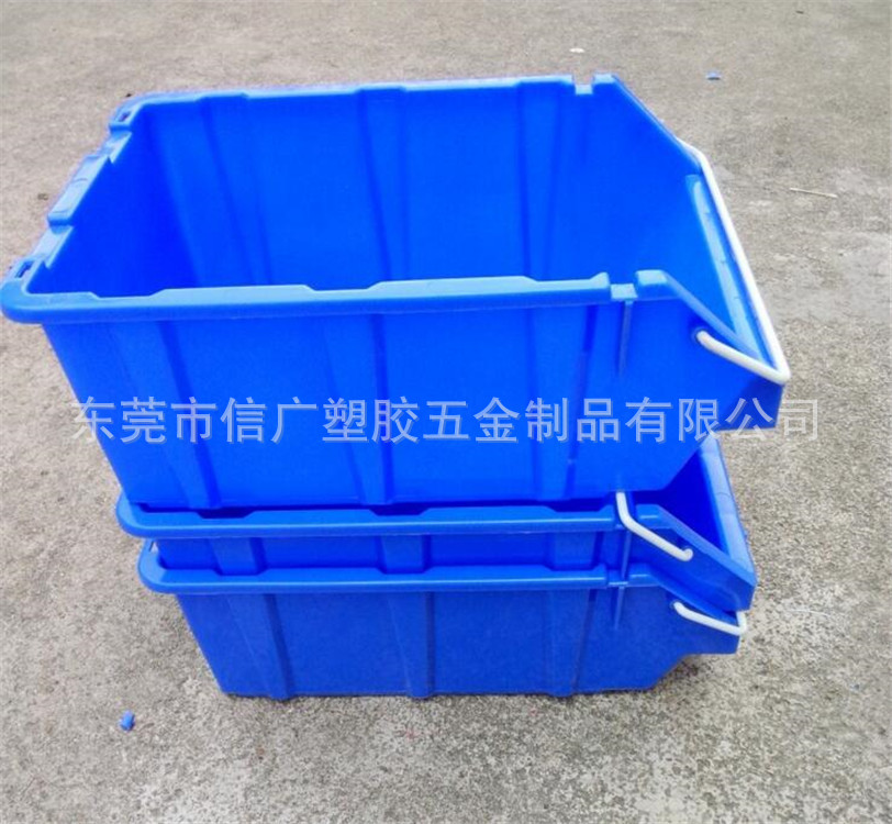 销往北京天津自带铁耳/把手塑料零件盒 斜口塑料箱五金元件收纳盒