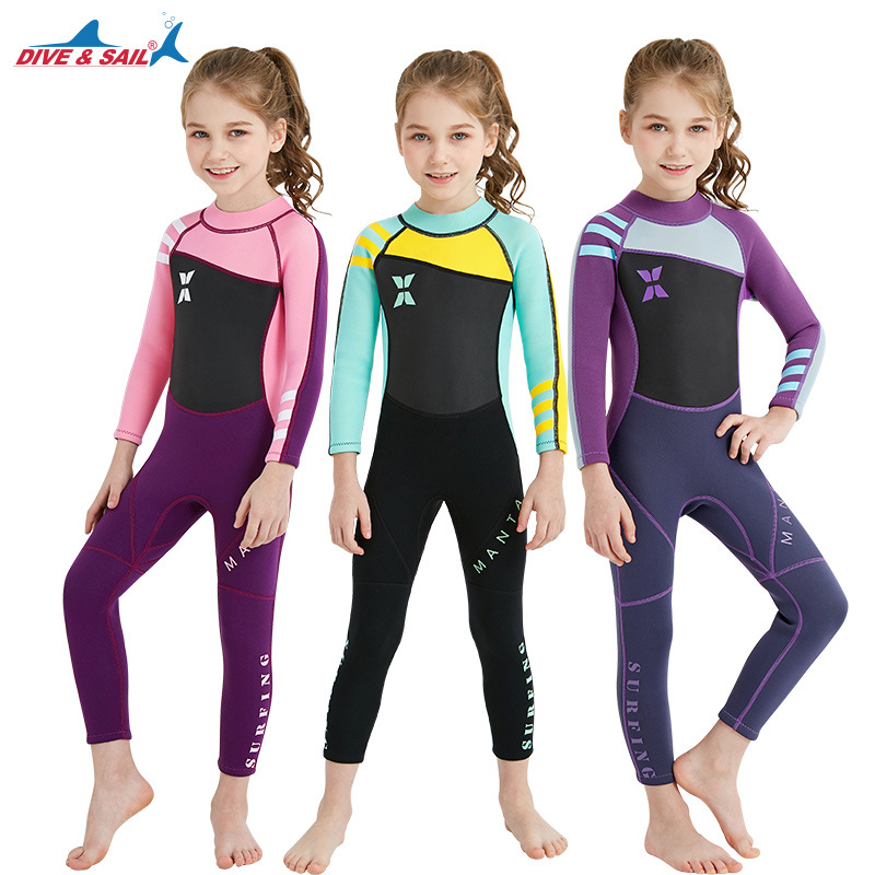 DIVE&SAIL children's wetsuit 2.5MM one-piece female wetsuit warm snorkeling surfing jellyfish suit winter swimsuit