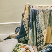 地中海几何图案沙发垫休闲盖毯外贸提花雪尼尔流苏毯子床铺