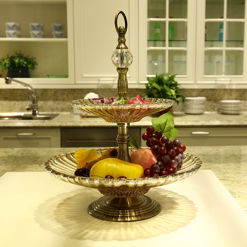 double-deck stripe Fruit plate Manufactor Direct selling originality transparent alloy base Crystal glass fruit plate