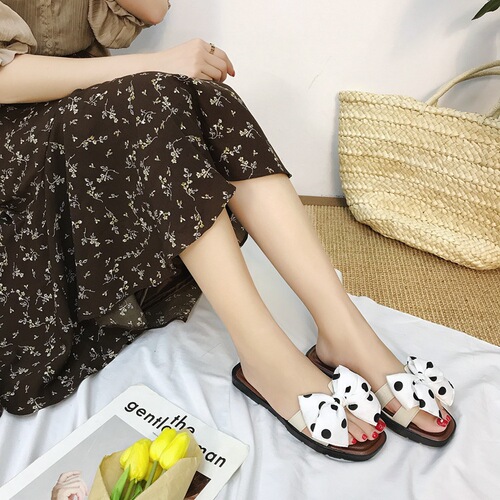 Helesha New Fashion Bowtie Slippers Women's Summer Casual Indoor and Outdoor Wear Beach Flat Sandals