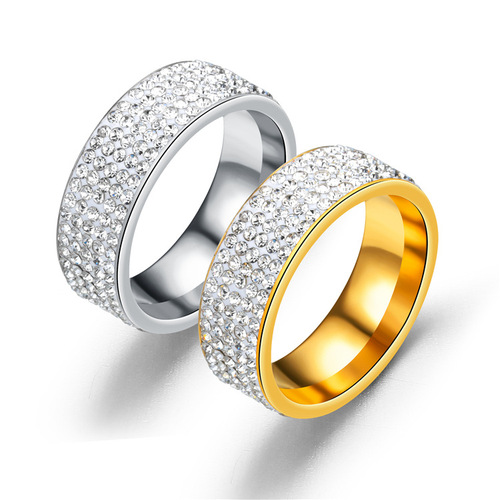 Cross-border factory supply five rows of diamond rings European and American fashion stainless steel couple rings Yiwu jewelry wholesale