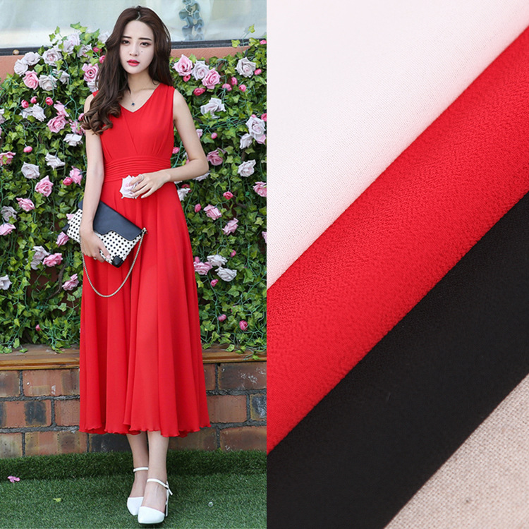 现货供应 纯色75D珍珠雪纺面料 春夏平纹雪纺上衣布料