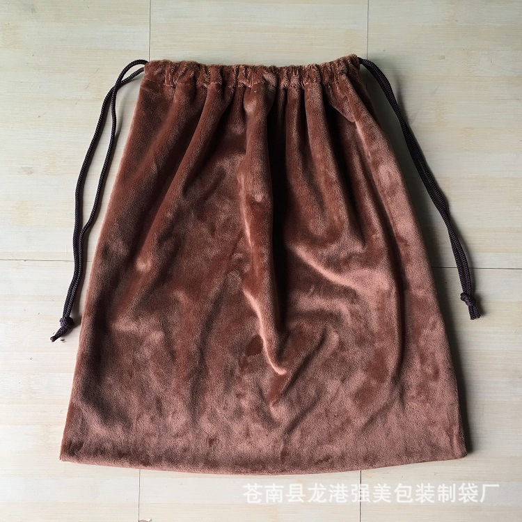 玻璃产品双层拉绳水晶绒布袋 刺绣大尺寸长毛玩具绒布袋