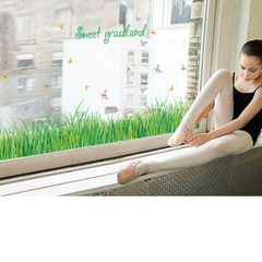 SK7090綠色草地蝴蝶踢腳線臥室玄關角落可移除pvc牆貼