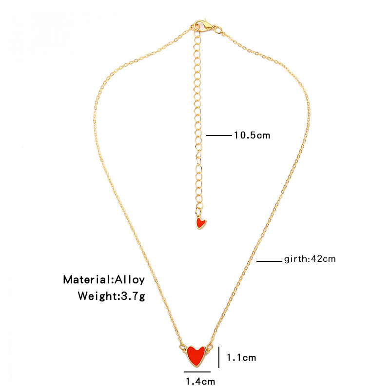 Hot Sale Red Love Necklace Drop Oil Double Peach Heart Necklace Clavicle Chain Heart Necklace Wholesale display picture 3