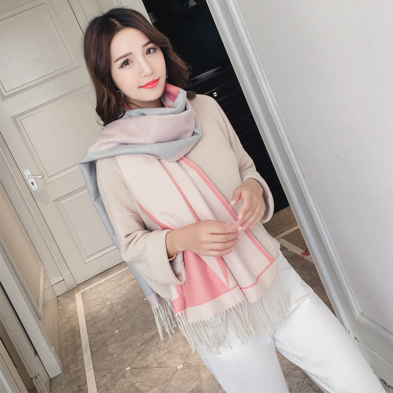 Mùa xuân và mùa đông khăn choàng nữ điều hòa không khí màu chính tả khăn Hàn Quốc lớn dày cashmere khăn choàng khăn choàng dual hoang dã