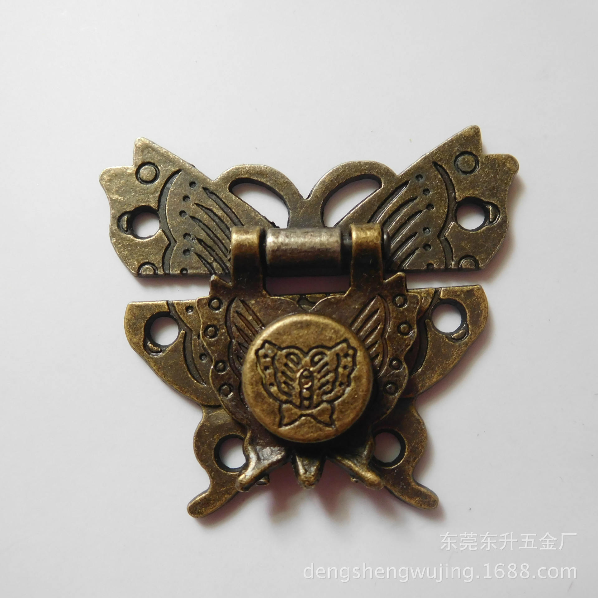 高档蝴蝶木盒锁木箱锁雪茄盒锁铁铰四方锁日字锁酒盒前扣弹簧合页