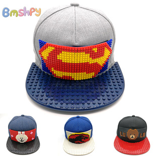 Korean Fashion Children's Hip Hop Hat Building Blocks Assembled Hat Lego Organization Big Rim Hat Personalized Student Hat