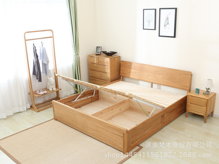 现代简约 日式1.5/1.8米纯实木带插座白橡木双人床箱体床-阿里巴巴