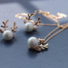 Earrings, necklace, chain, set, pendant from pearl, European style, Aliexpress