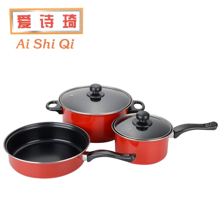 禮品鍋具套裝定制貼牌 精鐵炫彩不粘鍋三件套 活動贈品無煙鍋通用