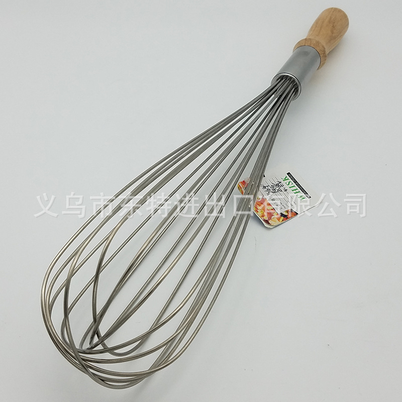 Factory direct sales of stainless steel egg beaters, 8-line oak handle stirrers, high-end manual egg beaters, baking utensils detail image 4