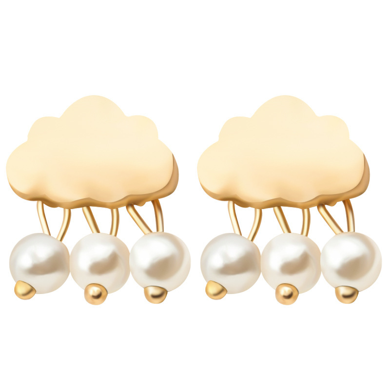 Sweet Pearl Cloud Dunkle Wolke Ohrringe Vergoldetes Silber Glattes Wetter Wasser Tropfen Regentropfen Ohrringe Hersteller Großhandel display picture 13