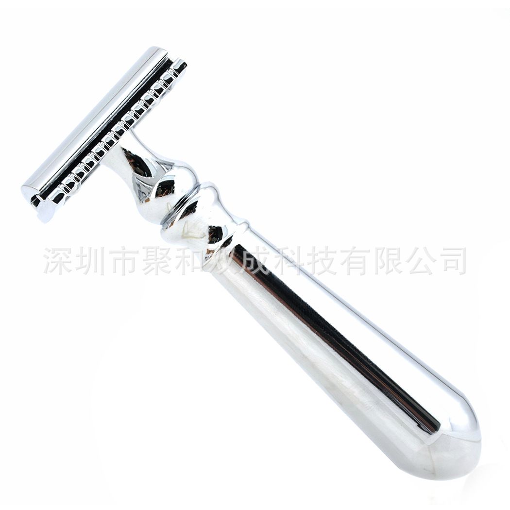 现货男士手动剃须刀刮胡刀金属亮面双面安全剃刀换刀片式-阿里巴巴