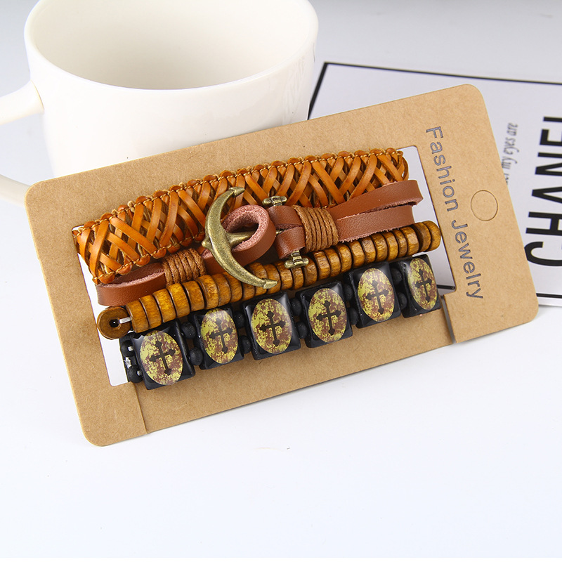 retro suit bracelet DIY woven imitation leather bracelet multi-layer bracelet multi-element bracelet