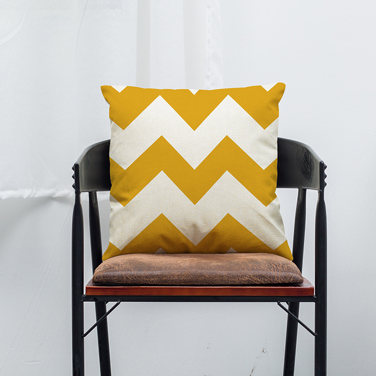 现代简约创意几何大波浪亚麻抱枕套 午睡抱枕 汽车靠枕 来图定制