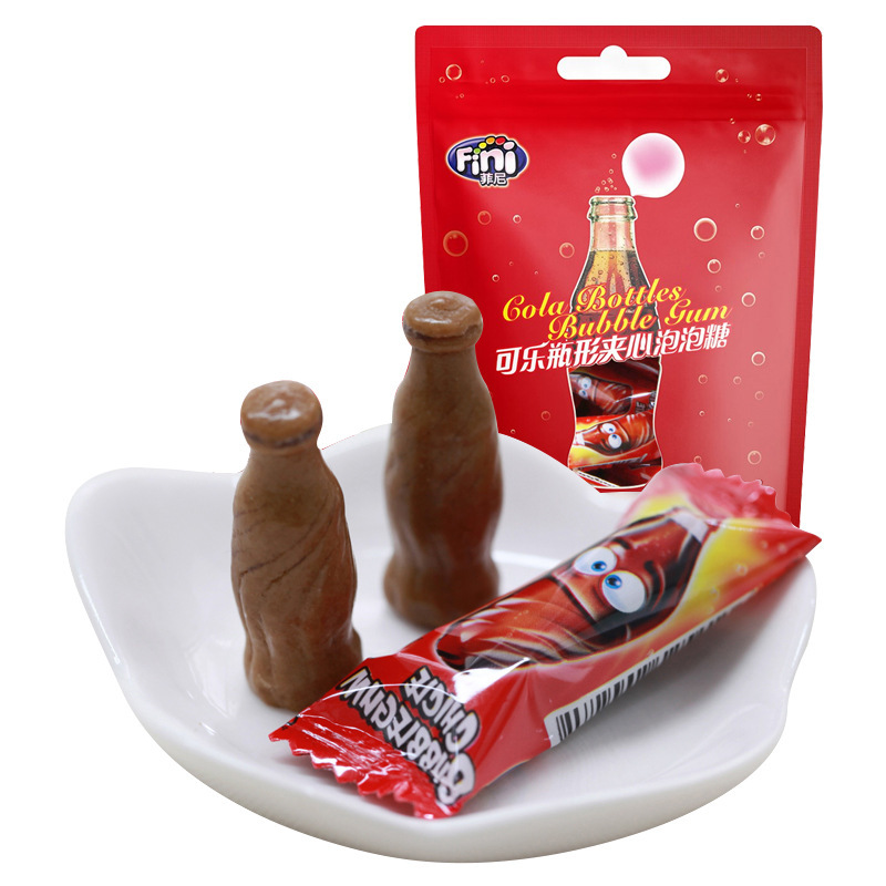 Fini菲尼可乐瓶形泡泡糖办公室零食可乐味夹心口香糖30g*24包批发