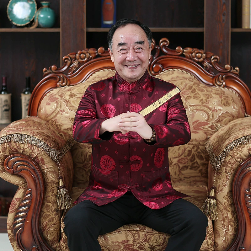 Куртка в китайском стиле для мужчин среднего и пожилого возраста, осенне-зимний костюм китайского Тан с вертикальным воротником, повседневная куртка для папы больших размеров с длинными рукавами