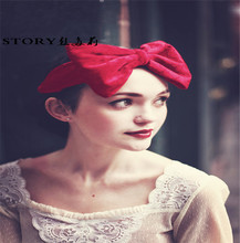 日本梨花Reefur日系欧美外贸韩国优雅名媛秋冬丝绒蝴蝶结发带头带