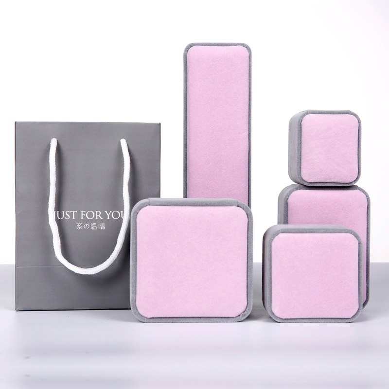 粉色 灰色絨布首飾盒 項鏈吊墜盒 飾品包裝盒 高檔項鏈戒指盒批發