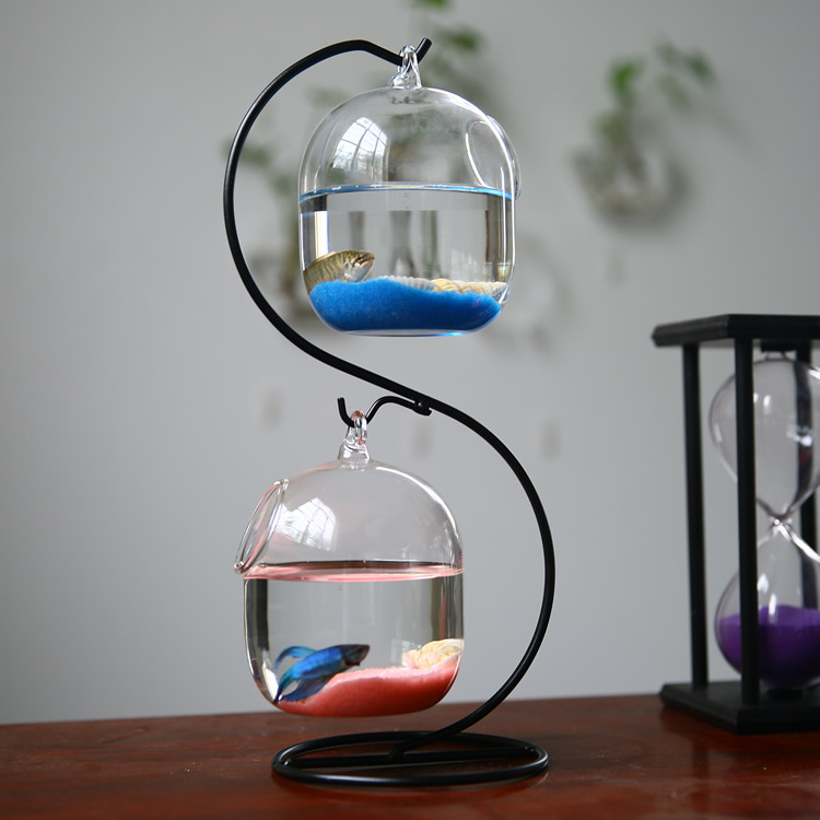 Colgante Marco de hierro tanque de peces botella de vidrio hidropónico moderno simple escritorio europeo tanque de peces salón hogar escritorio fresco