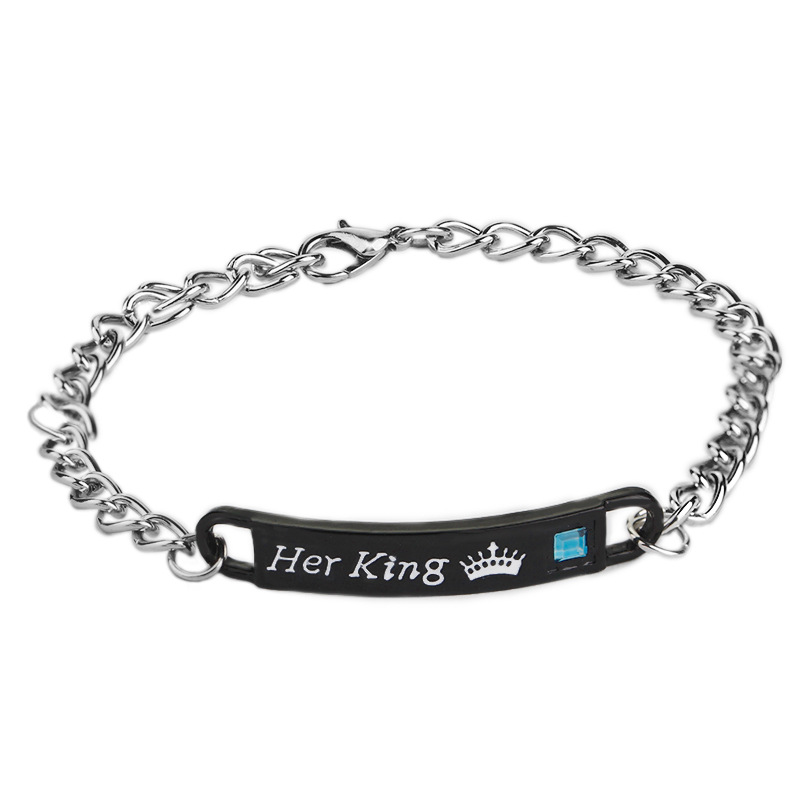 New Couple Her King His Queen Fashion Simple English Alphabet Diamond Id Bracelet display picture 4