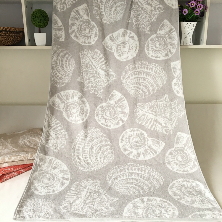 出口色织提花个性海星贝壳纯棉浴巾宝宝盖毯沙滩巾双面毛圈三色入|ru