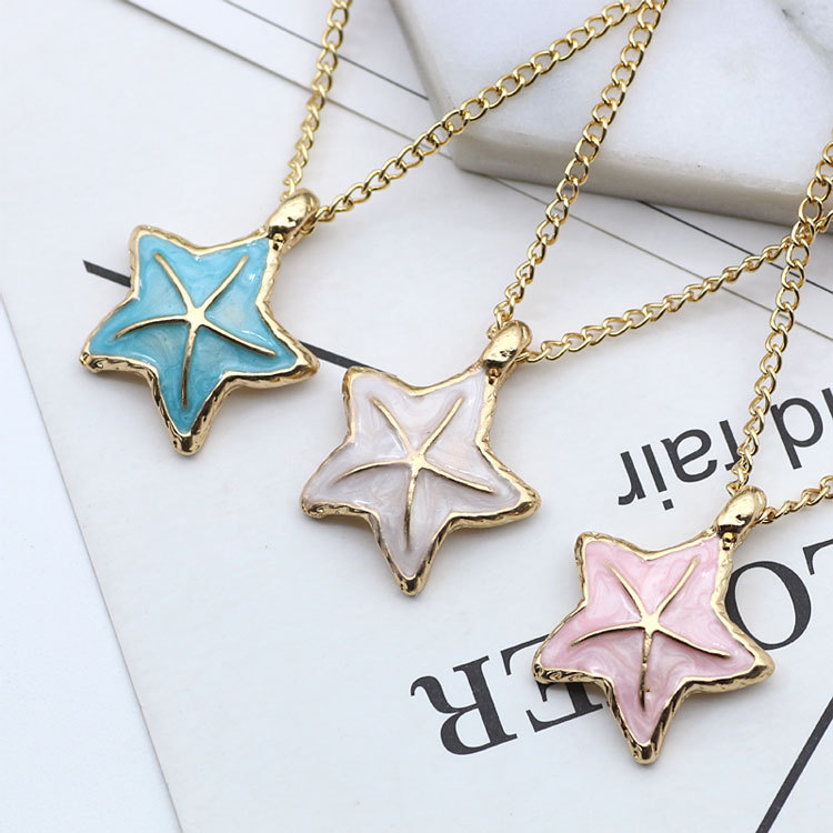 Marine Style Starfish Shell Alloy Enamel Women's Pendant Necklace display picture 8