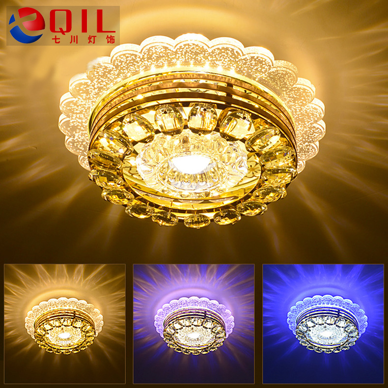 简约风格吸顶灯LED新款水晶过道灯圆形led过道灯吸顶灯具水晶厂家