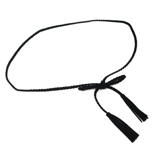 Retro Korean-style versatile matte leather tassel waist rope with round gold ring—delicate woven belt perfect for sweater and skirt accents