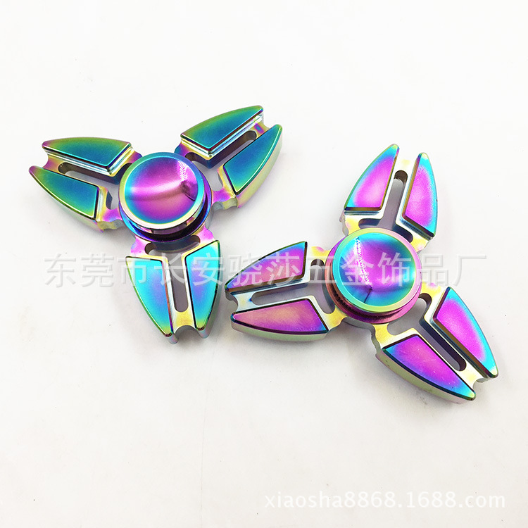 七彩指尖陀螺 指间旋转铝合金炫彩EDC减压手指陀螺三角螃蟹玩具|ms