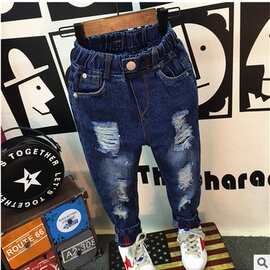 安安潮品童装2020春季男童牛仔裤儿童新款潮流破洞牛仔长裤092B