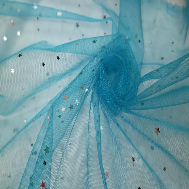 Nuevo spot estrella estampada sequinilla tela de malla de verano ropa infantil tela de ropa de escenario
